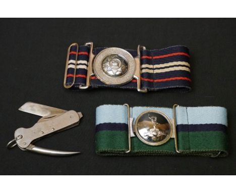 Two British Military Issued Stable Belts To Include The Royal Corps Of Signals Together With A 1955 Issued Military Jack Knif
