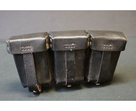 A Reproduction World War Two German Black Leather K98 Ammunition Pouch. 