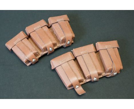 A Pair Of Reproduction World War Two German Brown Leather (Luftwaffe) K98 Ammunition Pouches. 