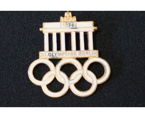 A Pre World War Two / WW2 German 1936 Olympics Enamel Pin Badge, Complete With Pin And Maker Marked To Verso. 