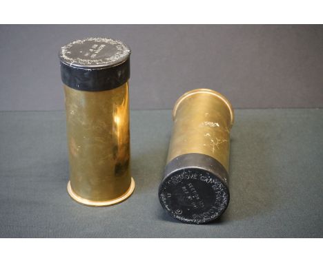 A Pair Of British Military Brass Artillery Shell Cases, Marked RLB 74/4 To The Base Together British Broad Arrow. 