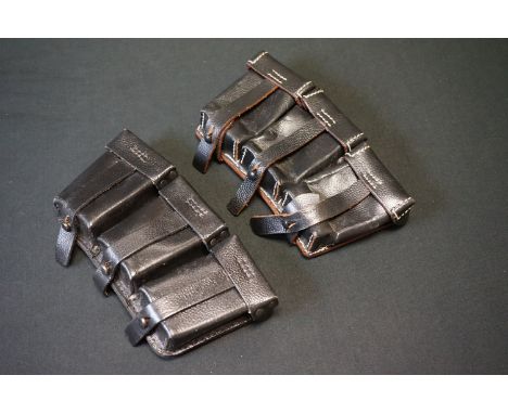 Two Sets Of Reproduction World War Two German Black Leather K98 Ammunition Pouches. 