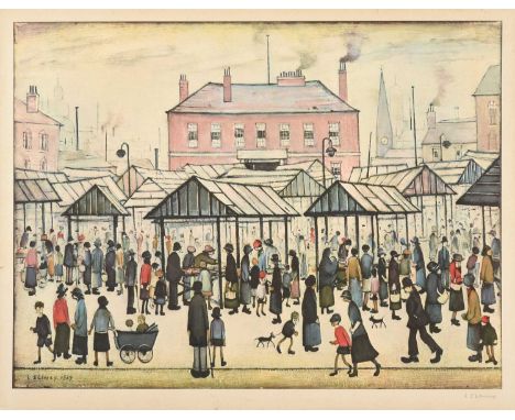 After Laurence Stephen Lowry RBA, RA (1887-1976)"Market Scene in a Northern Town"Signed in pencil, a colour reproduction, 35.