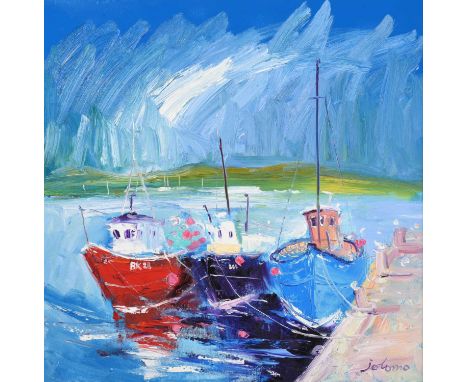John Lowrie Morrison "Jolomo" OBE (b.1948) Scottish"Summer Light Tarbert"Signed, stamped and inscribed verso, oil on canvas, 