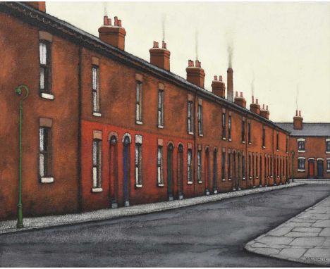 Stuart Walton (b.1933)"Augusta Street, Salford"Signed and dated (20)15, inscribed verso, acrylic on board, 40.5cm by 50cmSome