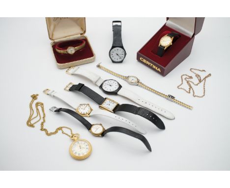 A quantity of vintage and modern ladies' watches, including a cased Certina, a cased 1960s Bentima, a vintage Tanivas and a P