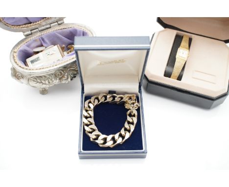 A gentleman's retro gilt-metal bracelet, a lady's 1970s cased Accurist rolled-gold wristwatch, a Jugendstil style bijouterie 