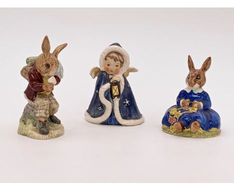 Two Royal Doulton figurines, Bunnykins 'Cooling Off', DB3, Daisie Bunnykins 'Spring Time' DB7 and a Goebel angel
