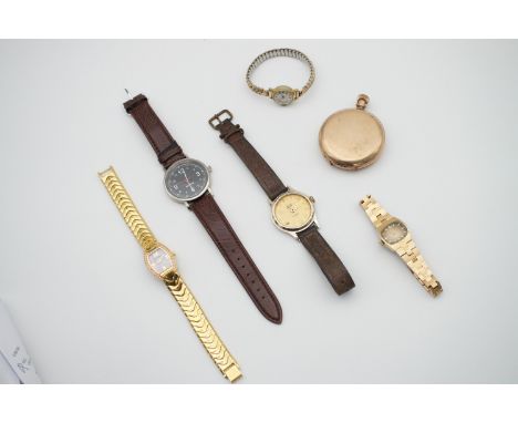 A quantity of vintage watches, including a rolled gold hunter pocket watch (a/f), a Smiths Empire wristwatch (a/f), and a lad