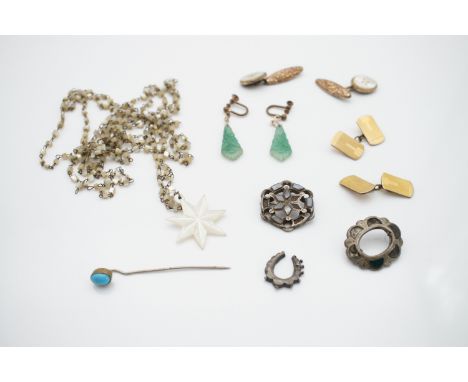 Victorian and later costume jewellery, including a mother of pearl souvenir necklace from Bethlehem, white metal pebbles broo