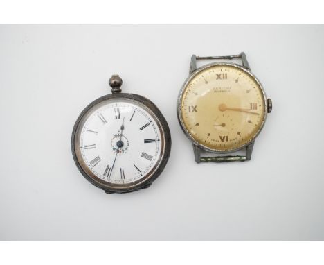 A Victorian lady's fob watch in a white-metal case, stamped 925, (a/f), together with a gentleman's vintage Capitan stainless
