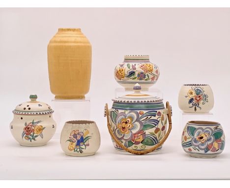 Seven early Poole pottery vases etc, (a/f)