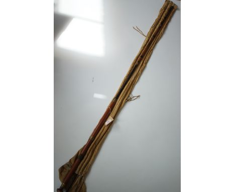A vintage Hardy 16 1/2' bamboo fishing rod, three-piece plus spare tip, circa 1909