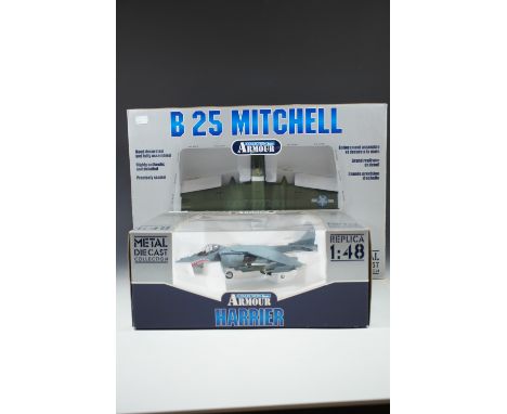 Two boxed replica aeroplanes 1:48 scale Harrier and B25 Mitchell