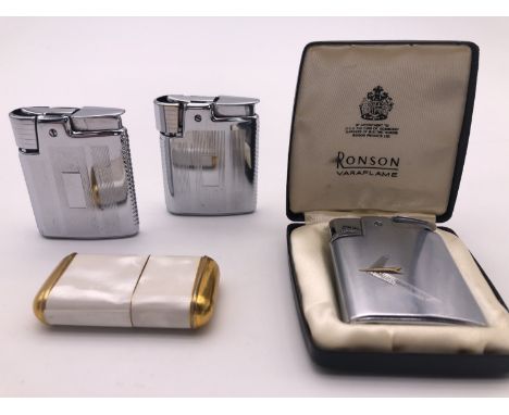 A vintage cased Ronson Varaflame cigarette lighter and others