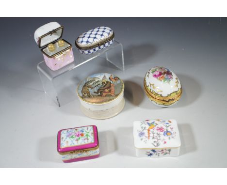 A Victorian pot lid allegorical of the Crimean War (a/f), together with Limoges and other enamel boxes