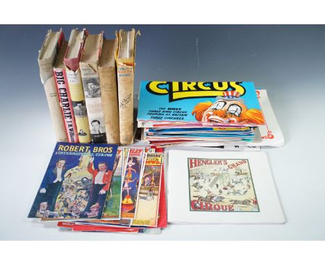 Books and ephemera pertaining to the circus, including Patricia Bourne "Thank You, I Prefer Lions", 1956; Williams, "Big Char