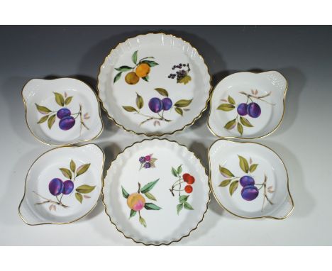 Two Royal Worcester "Evesham" ware flan dishes and four bowls