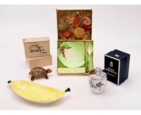 Novelty ceramics including a boxed Wade tortoise, a boxed Carlton Ware preserve dish and spoon, a Carlton Ware banana dish, a