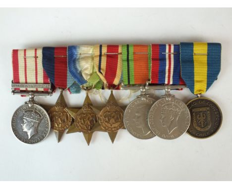 A group of seven WWII medals comprising Naval General Service with single clasp (Palestine 1936-39); 1939-45 Star; Atlantic S