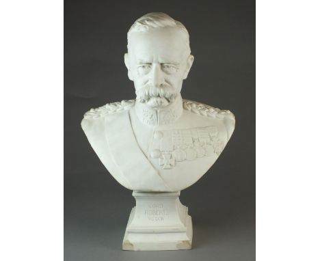 A large and impressive Robinson &amp; Leadbeater parian bust of Lord Roberts VC GCB sculpted after A Hopkins, inscribed 'a Ho