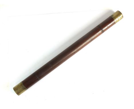 A George III night watchman truncheon or nightstick dated 1812, the mahogany stick with turned detail and brass bands at eith