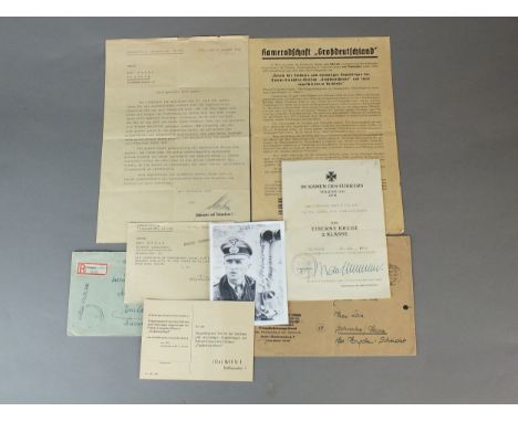 A group of documents pertaining to the Panzergrenadier Division "Großdeutschland" comprising a Iron Cross 2nd class certifica