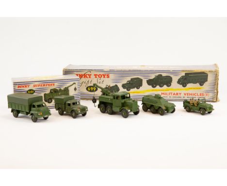 Dinky Toys Gift Set (699) Military (1). Comprising Austin Champ, 1-Ton Cargo Truck, Armoured Personnel Carrier and 3-Ton Army