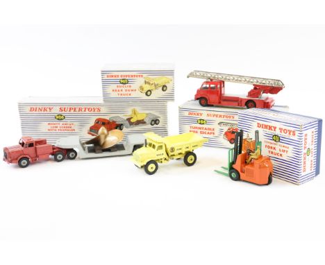 4 Dinky toys. to include No.965 Euclid rear dump truck, boxed with wear, no inner card packing, No.401 Coventry climax Fork l