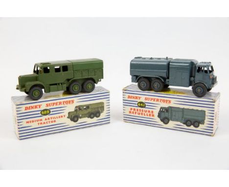 2 Dinky Supertoys Military Vehicles. RAF Pressure Refueller (642). In RAF blue livery. Plus a Medium Artillery Tractor (689).