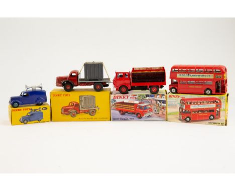 4 Dinky Toys. Bedford Coca-Cola Truck (402). Red with white roof &amp; red plastic wheels. Routemaster Bus (289). red with Sc