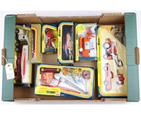 7 boxed Corgi toys dating from the 1970s. No.2 Building contractor set, "Block" comprising of a bright orange tractor, a brig