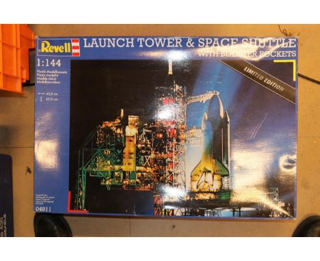 An impressive unmade Revell kit of the Launch Tower &amp; Space Shuttle with Booster Rockets. Scale 1:144. Including 2 extra 