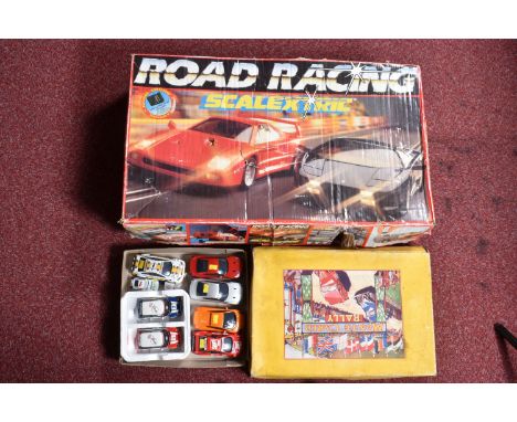 A BOXED MARX? TINPLATE CLOCKWORK MONTE CARLO RALLY RACING SET, c.late 1940's/early 1950's, appears largely complete with both