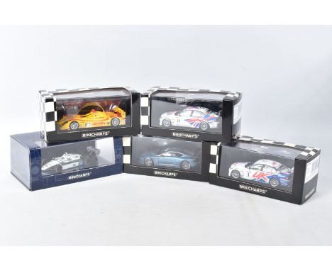 FIVE BOXED PAUL'S MODEL ART MINICHAMPS MODELS, to includea BMW 320i BTCC 2004, Champion: Andy Priaulx, in white, 1 of 2,112 p