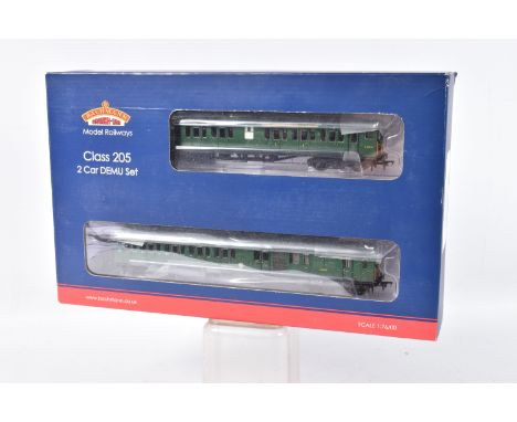 A BOXED BACHMANN OO GAUGE CLASS 205 D.E.M.U. TWO CAR SET, No.31-236A, weathered B.R. green livery with small yellow panel, ap