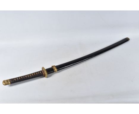 A JAPANESE KATANA SWORD, officers sword, approximate 71cm long curved steel blade, to overall length 96.5cm, with Saya 102cm,