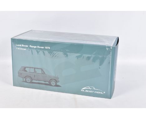 A BOXED ALMOST REAL LAND ROVER RANGE ROVER 1970 SCALE 1:18 MODEL VEHICLE, numbered 810105, painted green, packaged in polysty