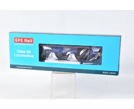 A BOXED EFE RAIL/BACHMANN OO GAUGE CLASS 58 LOCOMOTIVE, 'Hither Green Depot' No.58 021, Mainline Blue livery (E84007) appears