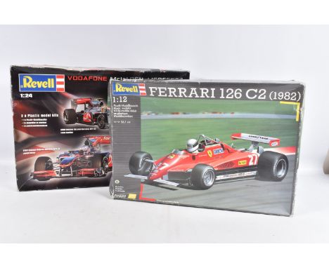 TWO BOXED REVELL UNBUILT MODEL RACE CARS, the first is a 1:12 scale Ferrari 126 C2 (1982) model numbered 07229, contents unch