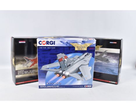 THREE BOXED CORGI CLASSICS AVIATION ARCHIVE MODELS, 1/72 scale 90 Years of the R.A.F. SEPECAT Jaguar Decommissioned livery, N