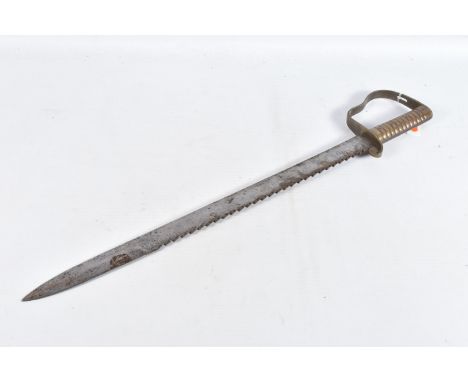 A BRITISH 19TH CENTURY WILKINSON PIONEERS SAW BACK SWORD ,one side of the blade features a broad arrow and WD war department 