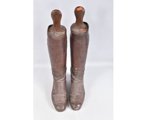 A PAIR OF BROWN ARMY OFFICERS RIDING BOOTS, these boots are unmarked but come with their boot shapers or trees, both could do
