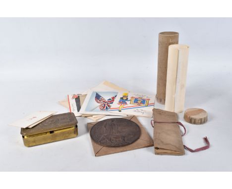 A WWI MEMORIAL DEATH PLAQUE, SCROLL AND PRINCESS MARY TIN, the memorial plaque is named to Alfred Whitehouse and has its card