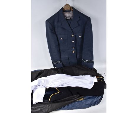 A NICE SELECTION OF MILITARY DRESS UNIFORMS, this includes a RAF mess dress with a 38 inch chets jacket and the trousers are 