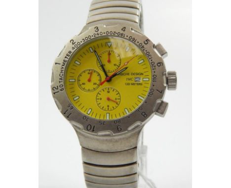 An IWC Porsche design titanium chronograph wristwatch, with yellow painted dial in stainless steel casing, bearing no. 6600.4