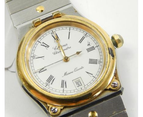 A Certina wristwatch, with gold bezel and silver bracelet, not working. (AF)