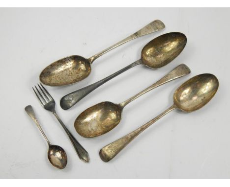 Various Victorian and later silver flatware, to include an Old English pattern tablespoon, 23cm high, fork, etc, 9oz, (a quan