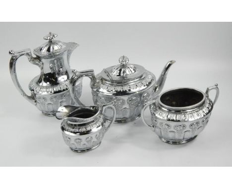 A 20thC silver plated Walker and Hall patented four piece tea and coffee service, to include coffee pot 20cm high, etc, each 