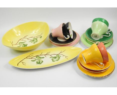 A 20thC Aynsley bone china multicoloured part service, comprising of cups and saucers decorated with roses, Carltonware Austr